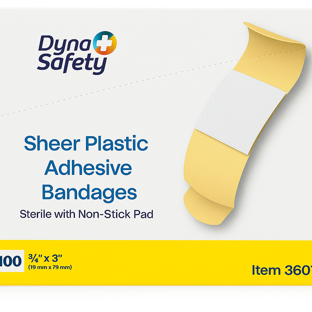 DynaSafety Sheer Plastic Adhesive Bandages ¾” x 3” (100 unidades)