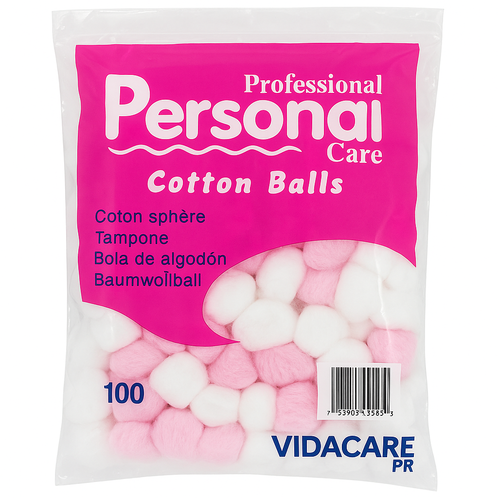 Bolas de Algodón Professional Care – Paquete x100 (Blanco y Rosa)