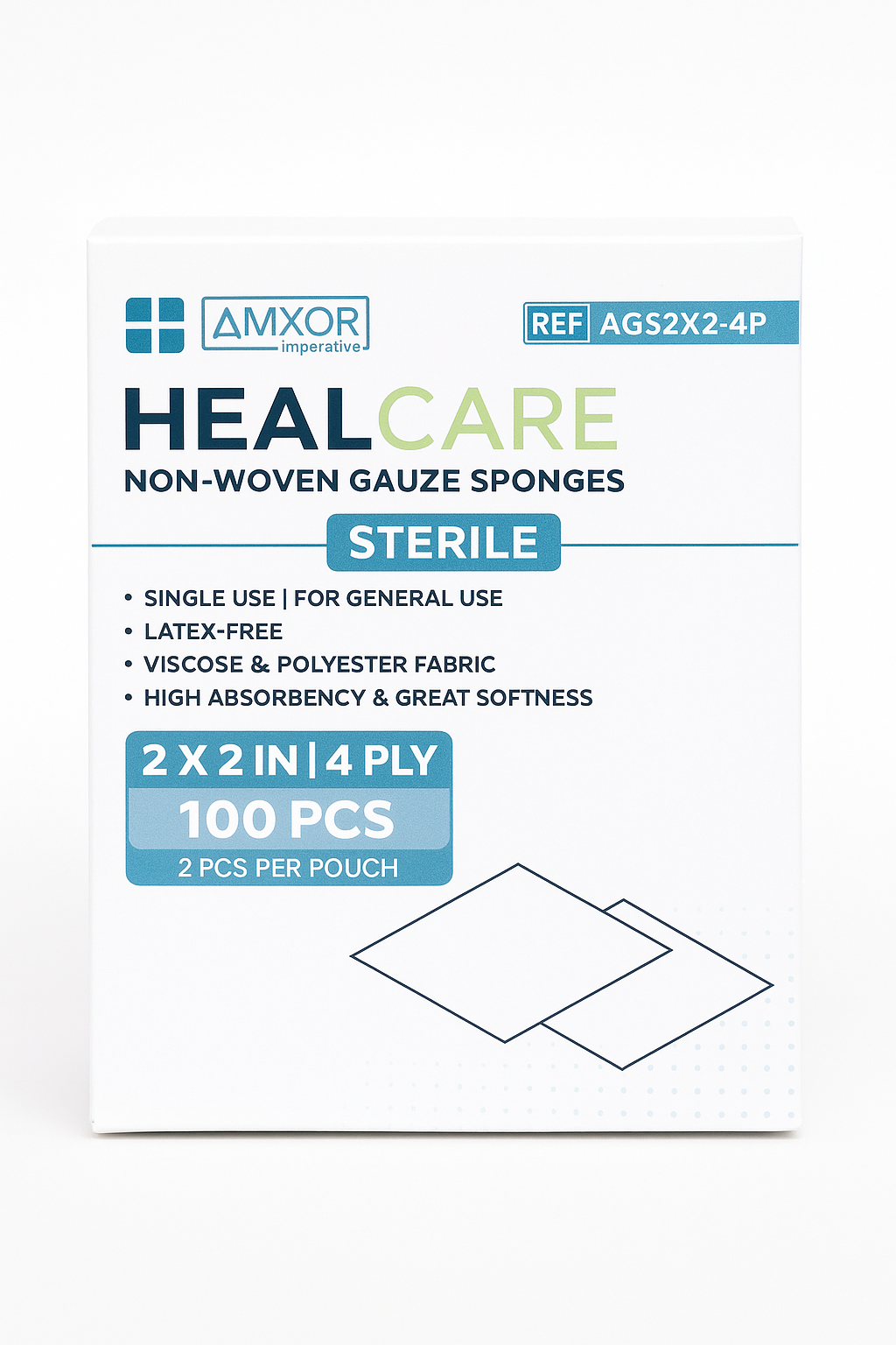 Gasa Estéril No Tejida HealCare 2x2” 4 Capas (100 unidades)