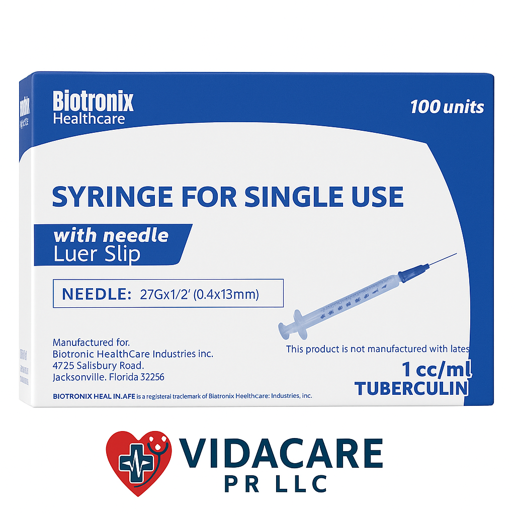 Jeringuillas Tuberculina Biotronix 1 ml – con Aguja 27G x ½” (Caja x100)