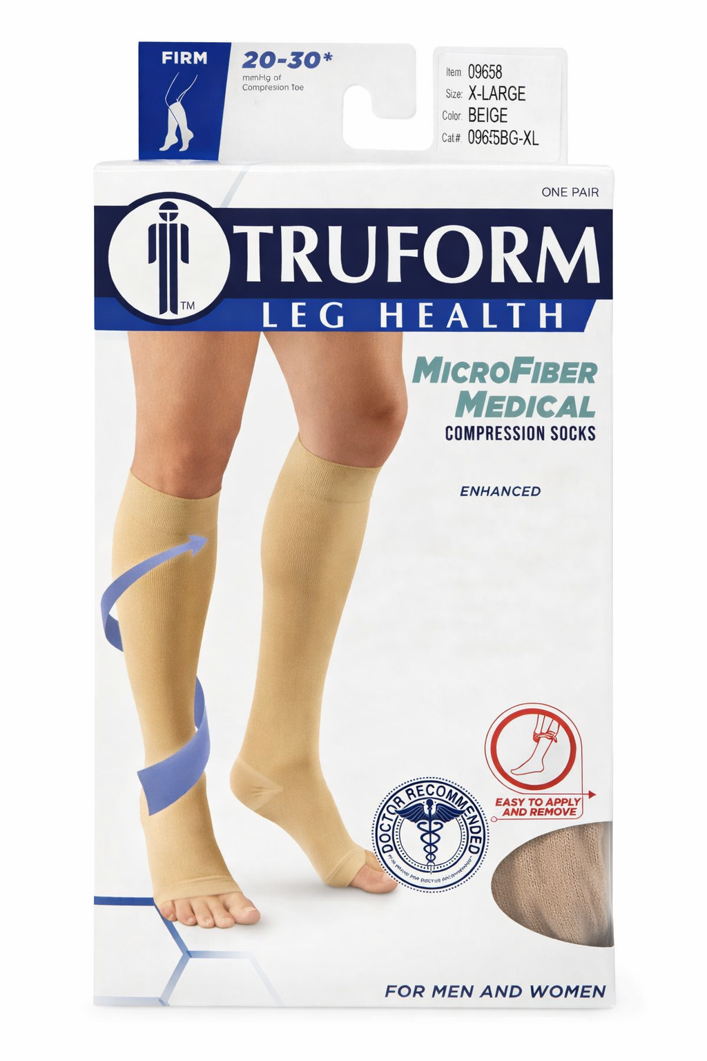 Medias de Compresión Truform Microfiber 20–30 mmHg Abiertas – Beige – X-Large (Unisex)