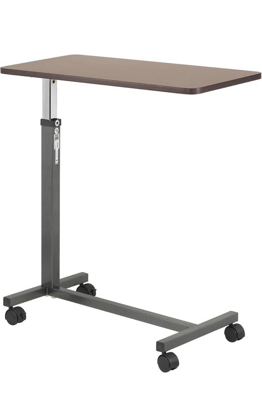 Drive Medical 13067 Mesa superior no inclinable con ruedas y ajuste seguro de altura, mesa de bandeja para uso hospitalario o doméstico, mesa de noche con ruedas para colocar sobre la cama,