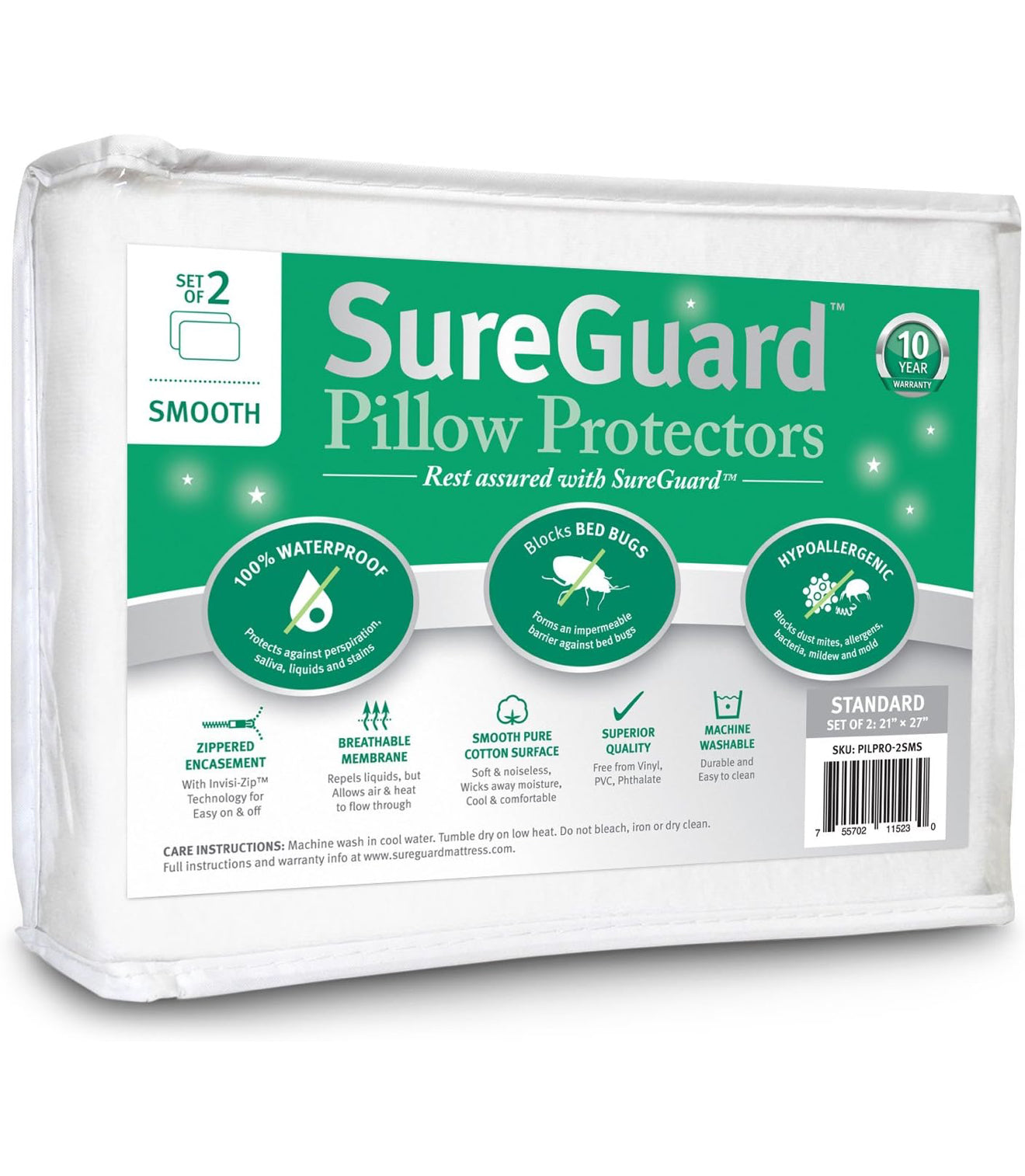 Protector de Almohada Impermeable SureGuard – Set de 2 (Standard)