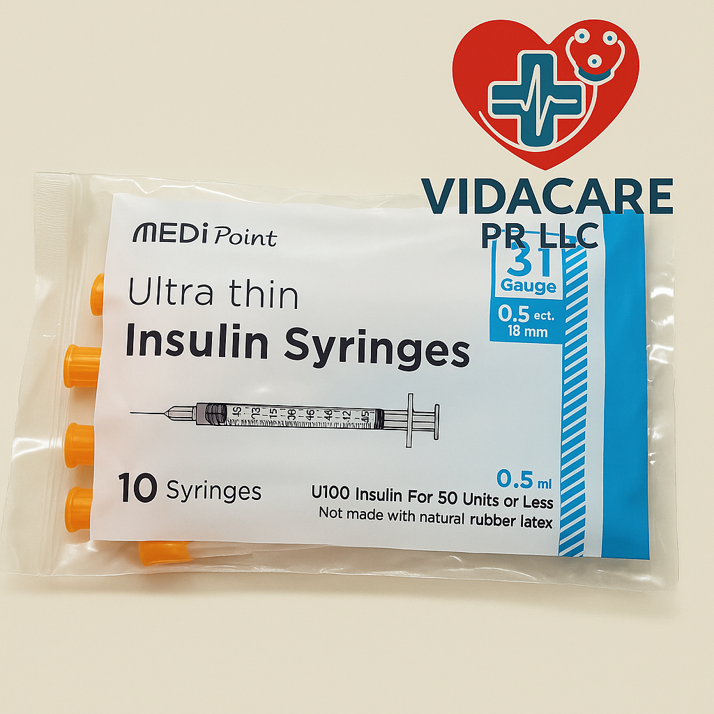 Jeringuillas para Insulina MEDI Point Ultra Thin 0.5cc – 31G x 5/16” (8mm) – Paquete de 10