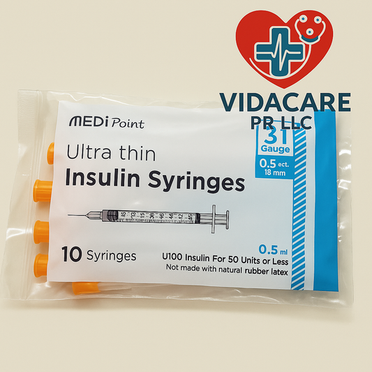 Jeringuillas para Insulina MEDI Point Ultra Thin 0.5cc – 31G x 5/16” (8mm) – Paquete de 10