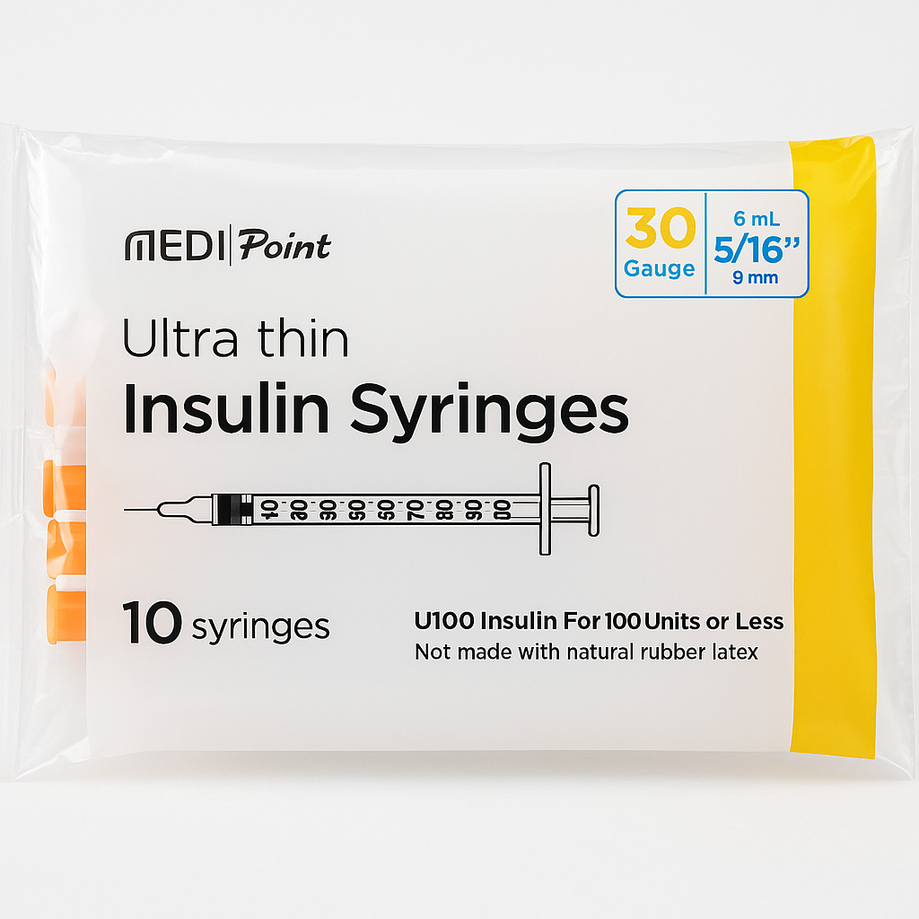 MediPoint Ultra Thin Insulin Syringes 30G 1cc 5/16” (Paquete de 10)