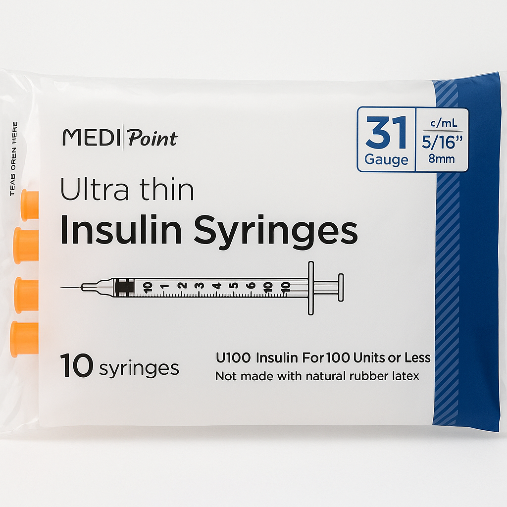 MediPoint Ultra Thin Insulin Syringes 31G 1cc 5/16” (Paquete de 10)