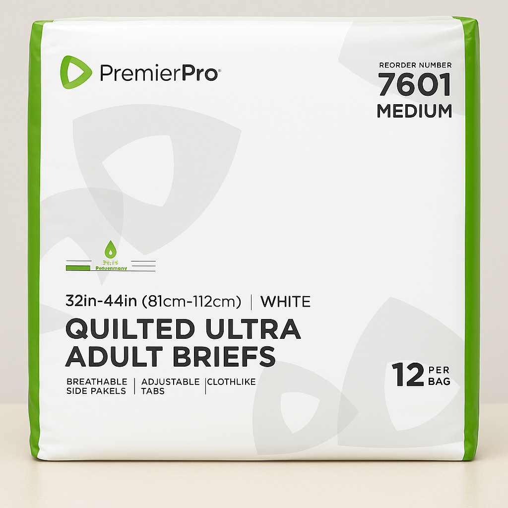 PremierPro 7601 – Pañales Quilted Ultra para Adulto Medium Alta Absorbencia (12 Unds)