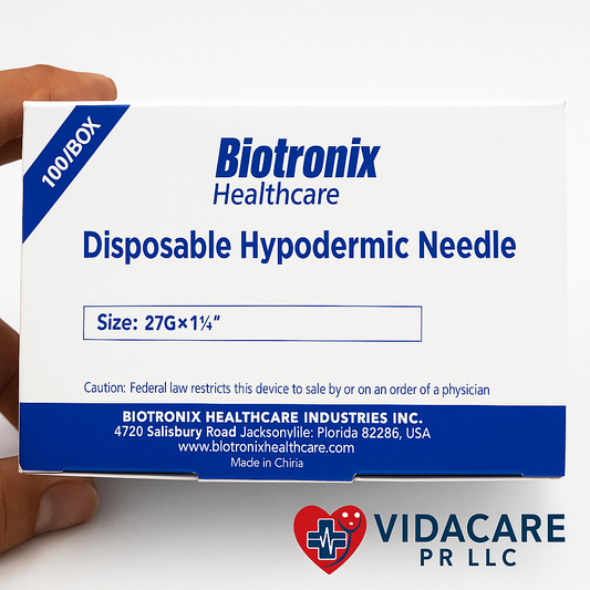 Agujas Hipodérmicas Desechables Biotronix – 27G x 1¼” (Caja x100)