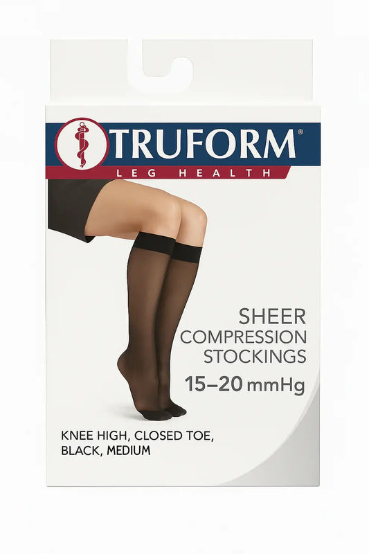 Truform 1773BL-Medium Sheer Compression Stockings 15-20 mmHg – Knee High, Closed Toe, Black, Medium