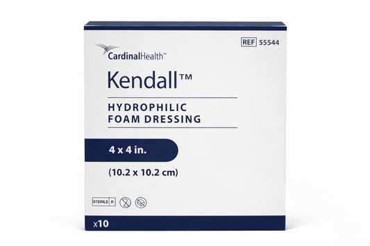 Kendall Hydrophilic Foam Dressing 4” x 4” (10.2 × 10.2 cm) – Caja de 10 Apósitos