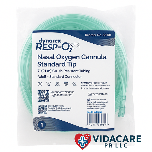 Cánula Nasal Dynarex Resp‑O₂ Adulto – 7’ Antitorceduras, Conector Estándar
