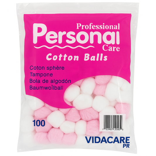 Bolas de Algodón Professional Care – Paquete x100 (Blanco y Rosa)