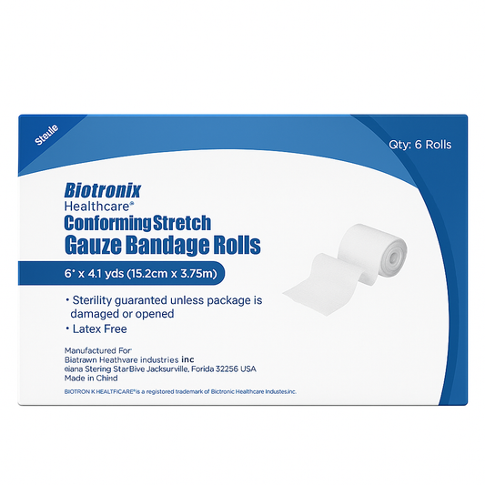 Rollos de Gasa Estéril Biotronix 6” x 4.1yds – Caja de 6 unidades