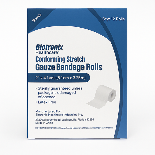 Rollos de Gasa Estéril Biotronix 2” x 4.1yds – Caja de 12 unidades