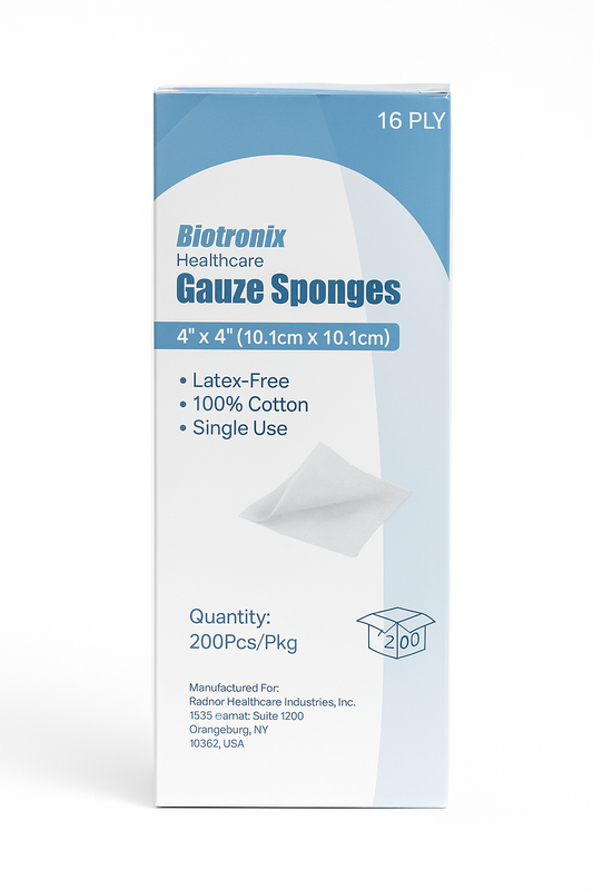 Biotronix Healthcare Gasa Estéril 4”x4” (16 capas) - Paquete de 200 unidades