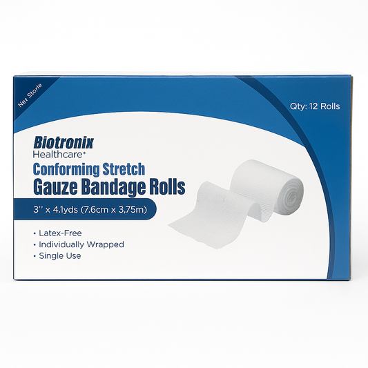 Rollos de Gasa Elástica Biotronix 3” x 4.1yds – Caja de 12 unidades