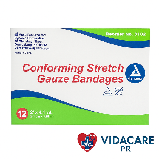 Nombre (Shopify): Dynarex Conforming Stretch Gauze Bandage – 2″ × 4.1 yds, No Estéril, Caja de 12 rollos