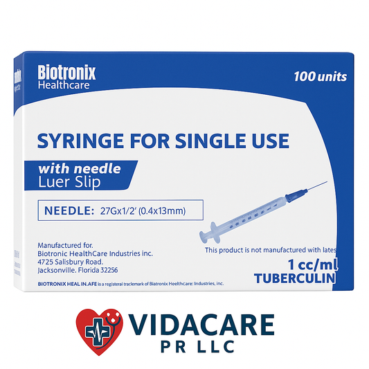Jeringuillas Tuberculina Biotronix 1 ml – con Aguja 27G x ½” (Caja x100)