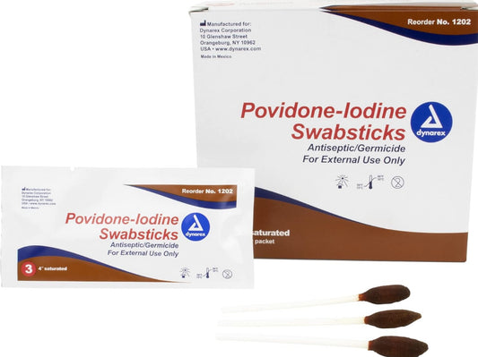 Dynarex Povidone-Iodine Swabsticks –  Antisépticos Individuales (4”)