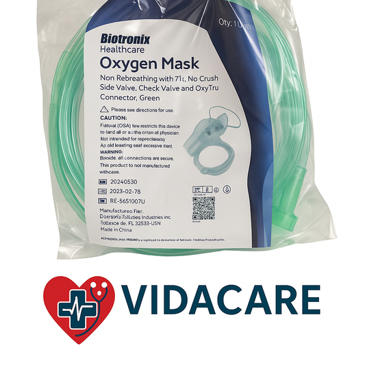 🏷️ Máscara de Oxígeno Biotronix – No Rebreathing, 7 pies, con Válvulas y Conector Universal