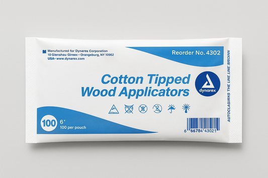 Dynarex Cotton‑Tipped Wood Applicators 6″ – 100 unidades