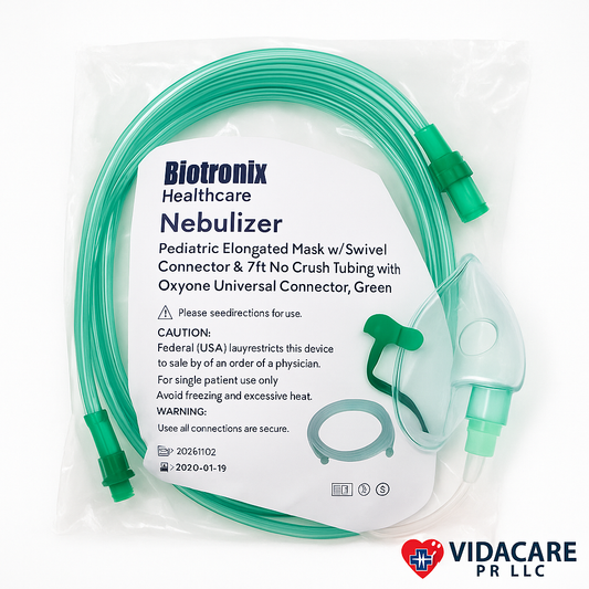 Nebulizador Pediátrico Biotronix con Mascarilla Alargada y Tubo 7ft – Conector Universal Verde