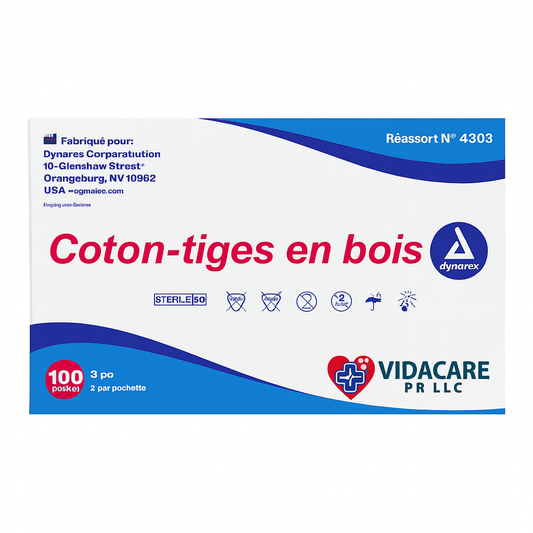 Dynarex Cotton Tipped Wood Applicators – 3″ Estériles (100 unidades)