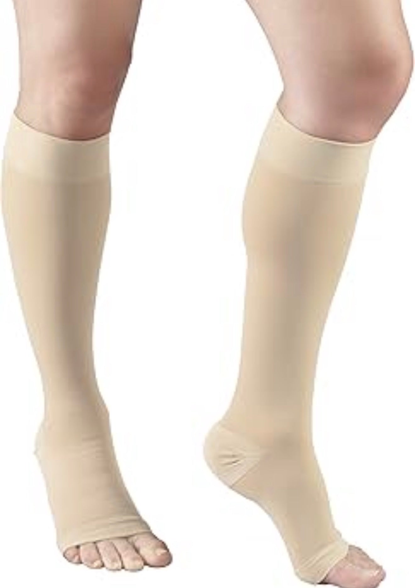 TRUFORM Medias de Compresión 20-30 mmHg hasta la Rodilla – Punta Cerrada, Microfibra Beige (Talla L)