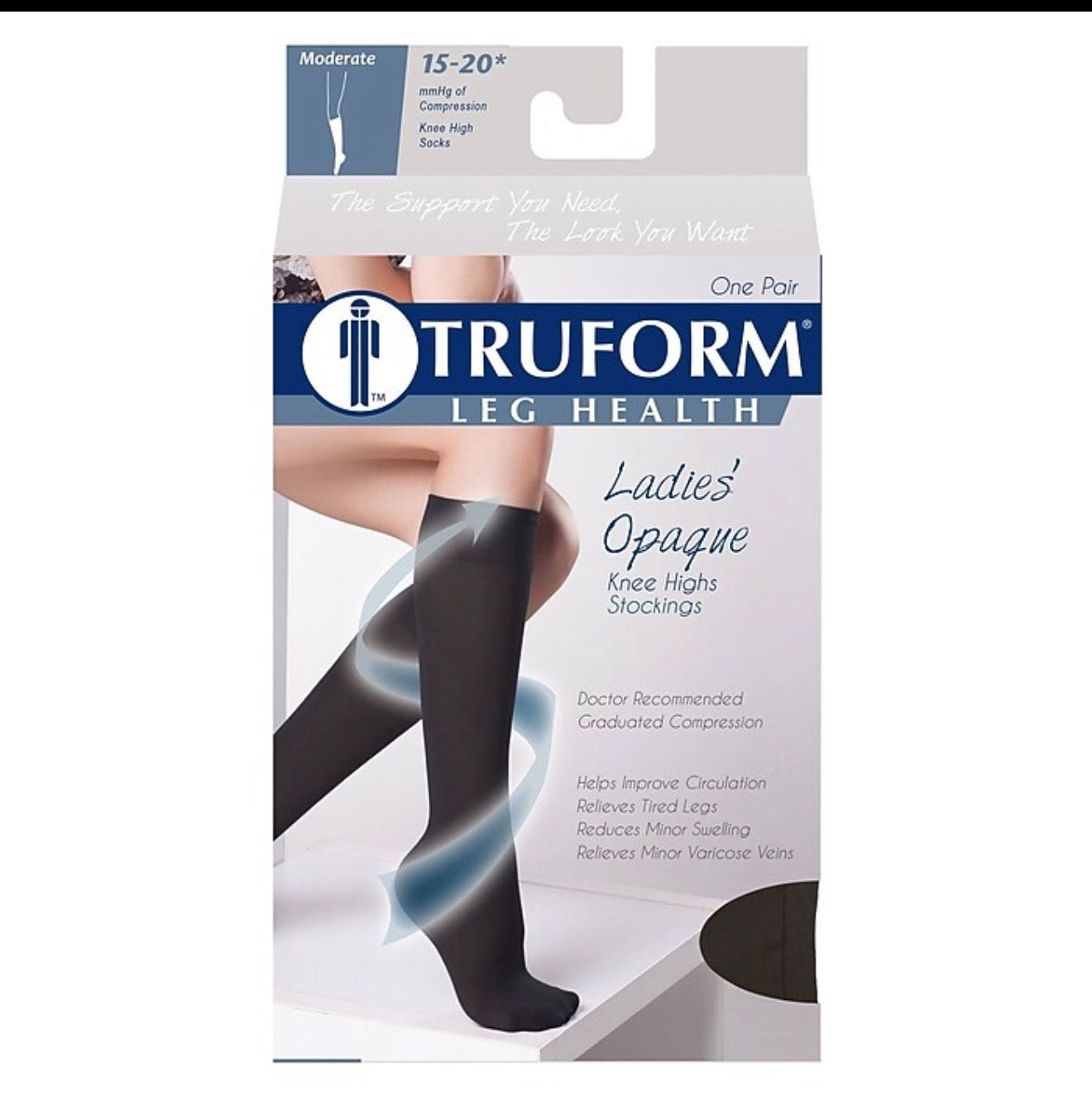 TRUFORM Medias de Compresión 15-20 mmHg hasta la Rodilla – Punta Abierta, Opaque Beige (Talla Large)