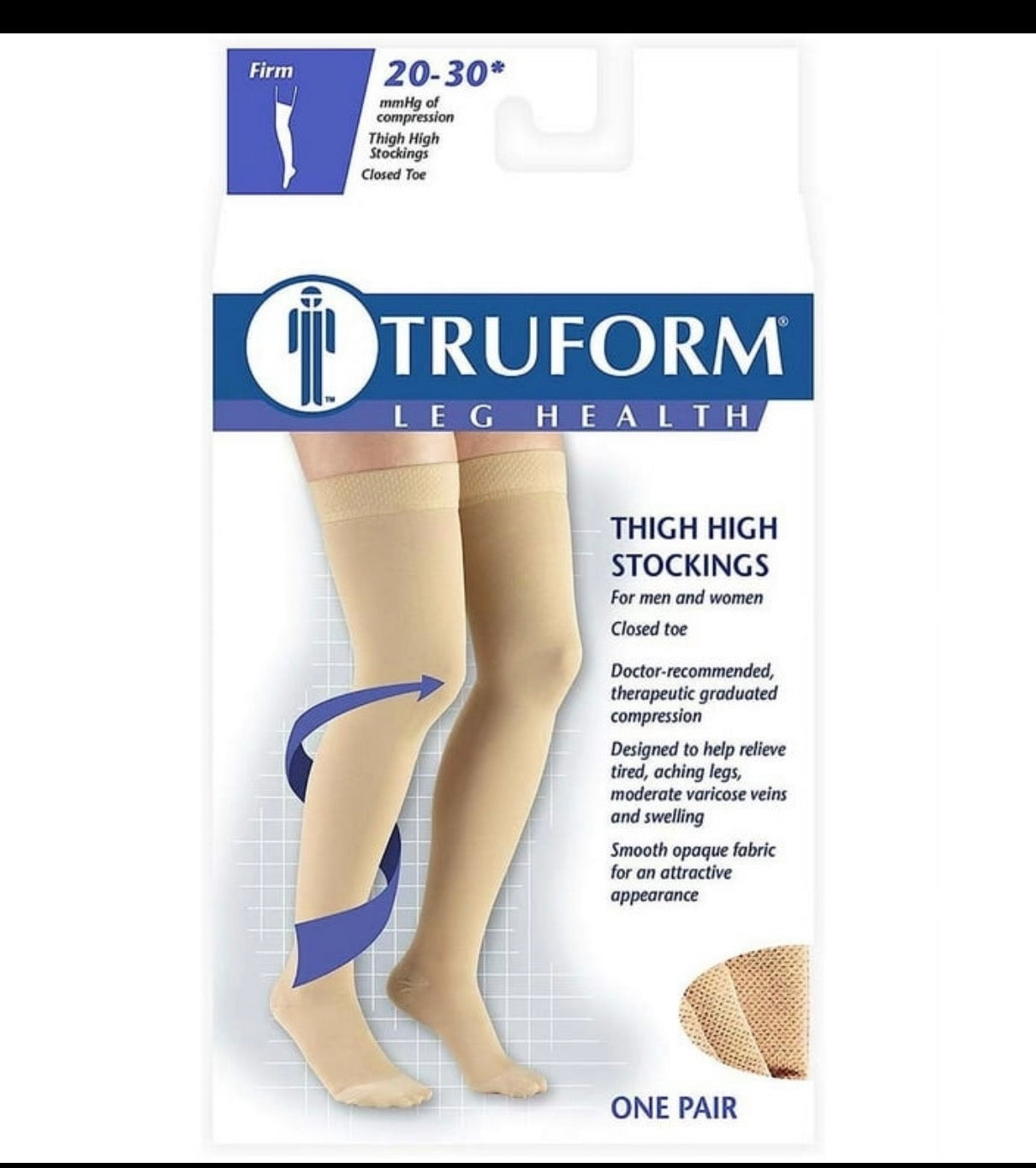 TRUFORM Medias de Compresión 20-30 mmHg hasta el Muslo – Punta Cerrada, Beige (Talla XL)