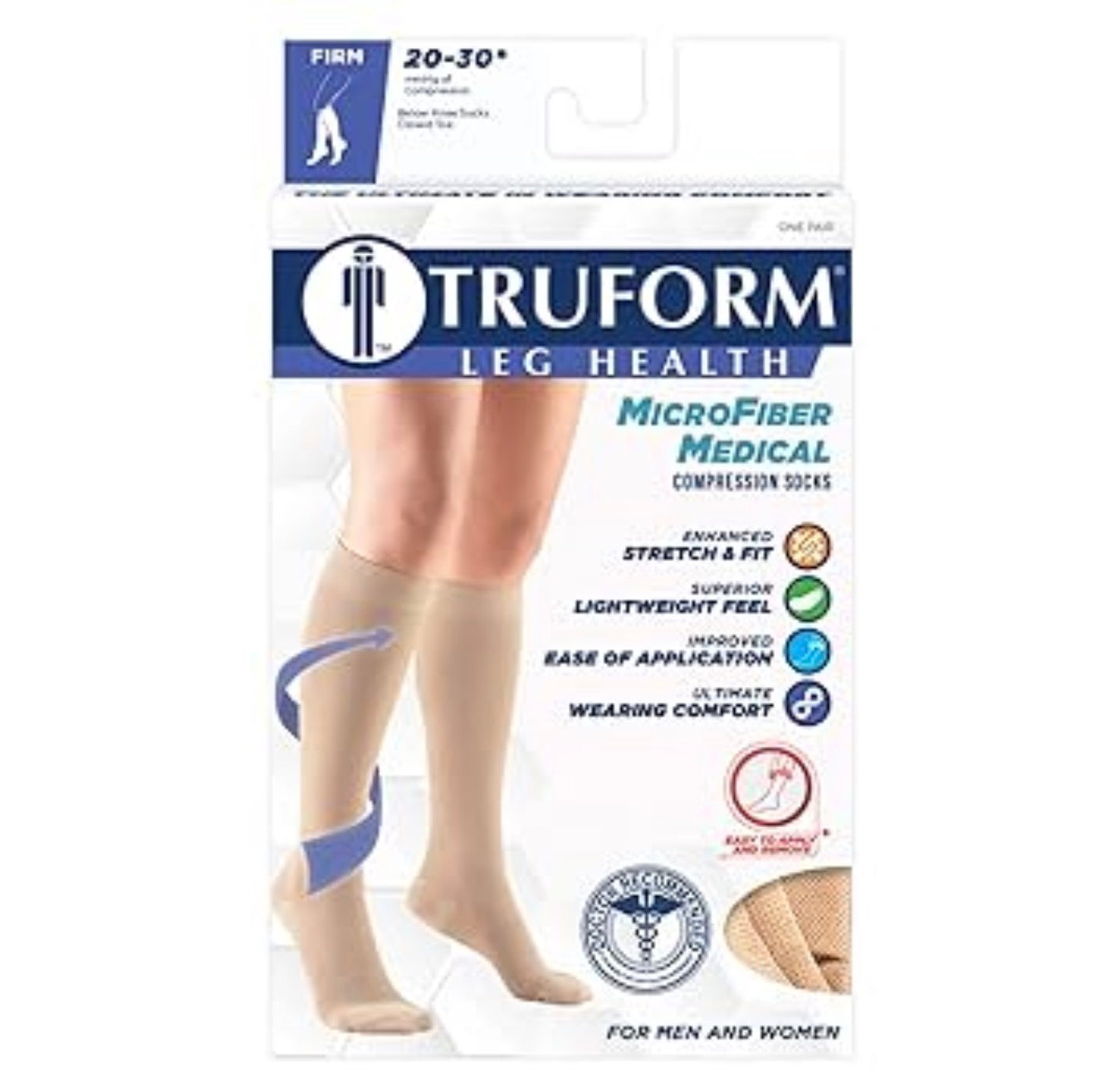 TRUFORM Medias de Compresión 20-30 mmHg hasta la Rodilla – Punta Cerrada, Microfibra Beige (Talla L)