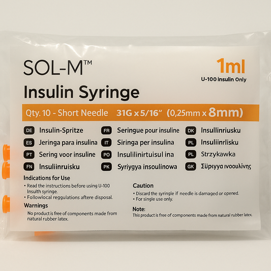 SOL-M™ Jeringuillas para Insulina 31G x 5/16” 1ml (Paquete de 10)
