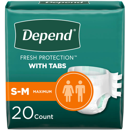 Pañales Depend Fresh Protection Unisex con Ajuste de Tiras (S-M, 20 unidades)
