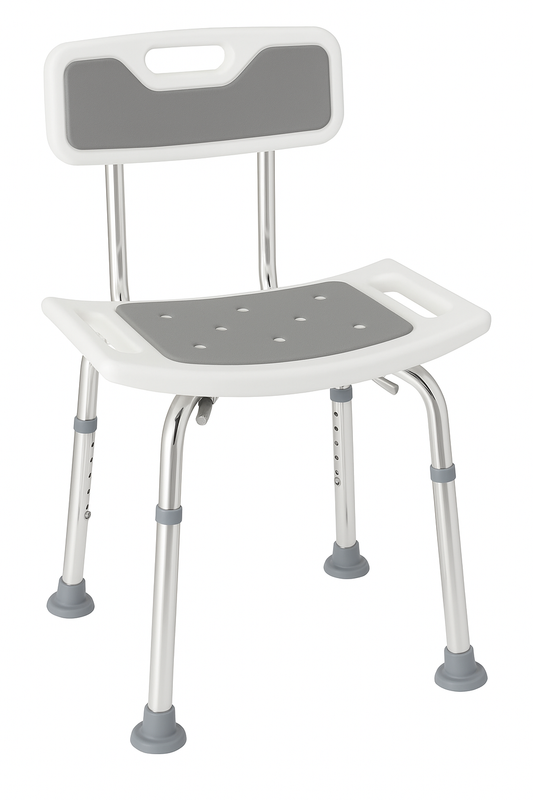 Silla de Ducha Ajustable con Respaldo Antideslizante – Aluminio Liviano y Segura para Baño
