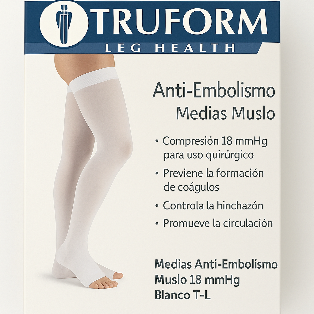 🩺 Truform 0810WH-L Medias Anti-Embolismo Muslo 18 mmHg Blanco T-L