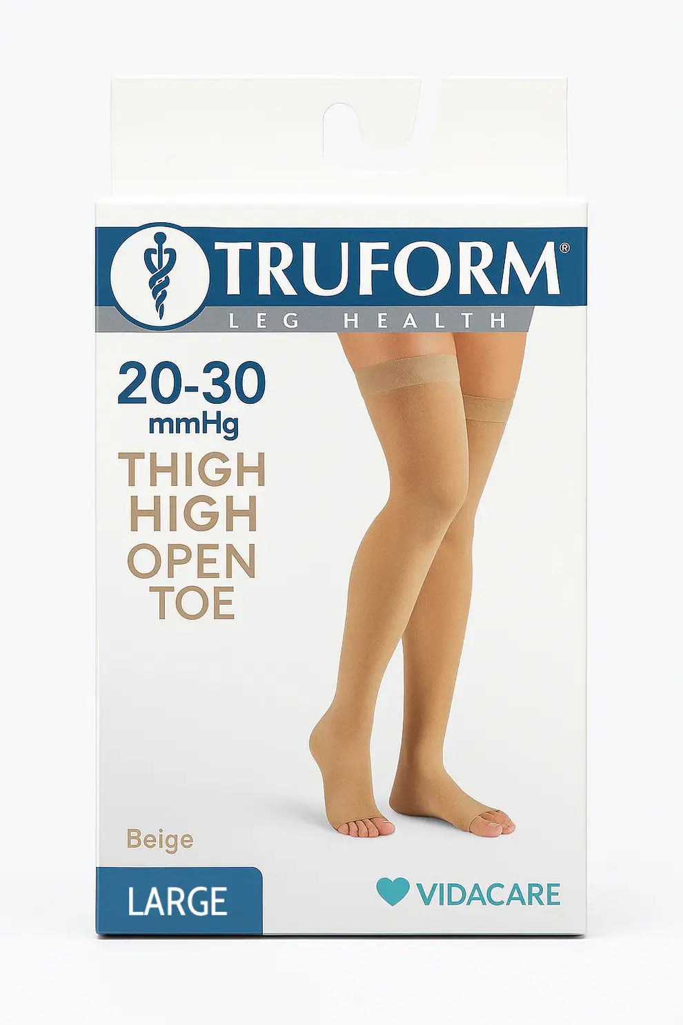Truform 0868BG Thigh High Compression Stockings 20-30 mmHg – Open Toe, Beige, Large