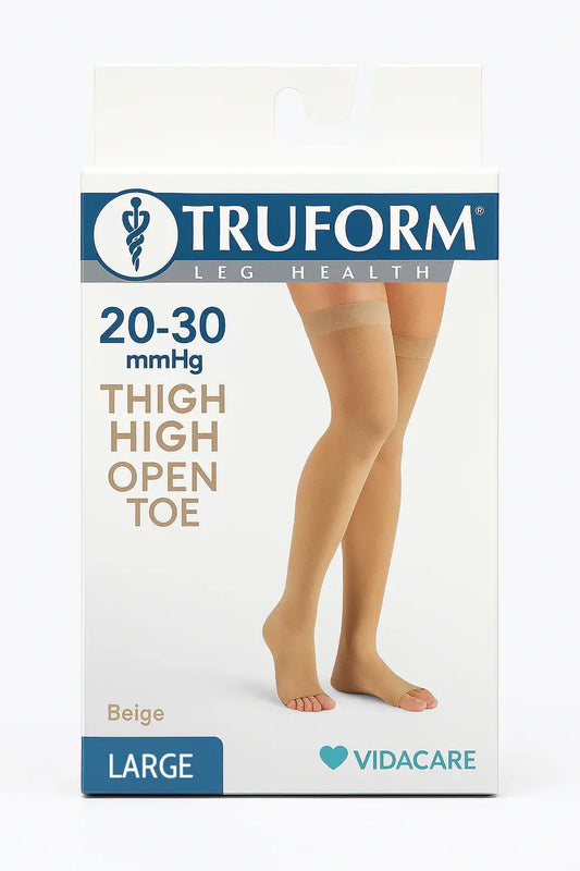 Truform 0868BG Thigh High Compression Stockings 20-30 mmHg – Open Toe, Beige, Large
