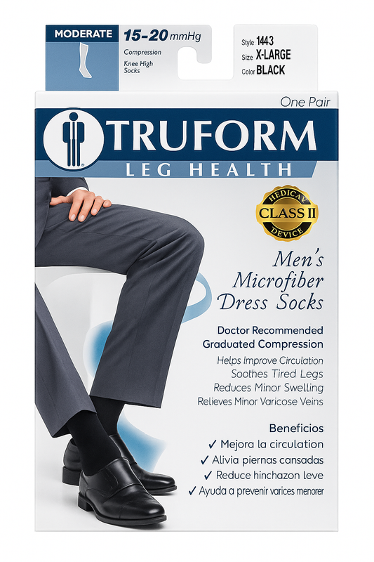 Truform Men’s Microfiber Dress Socks 15–20 mmHg Knee High – Black (X-Large)
