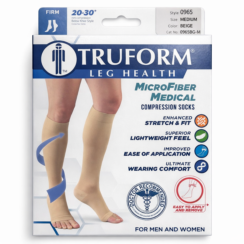 Media de Compresión Truform 20–30 mmHg Bajo la Rodilla – Punta Abierta – Beige (Medium)