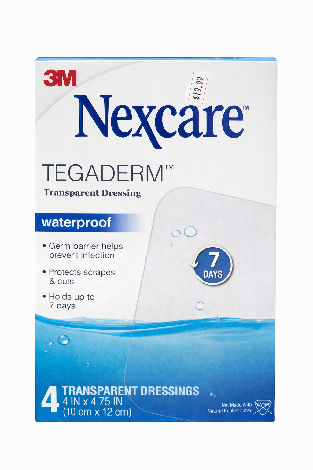 3M Nexcare Tegaderm Apósito Transparente Impermeable 4” x 4.75” – Caja de 4 Unidades