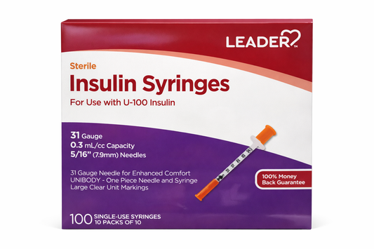 Jeringuillas de Insulina Leader U-100 31G 0.3 mL 5/16” (7.9 mm) – Caja de 100