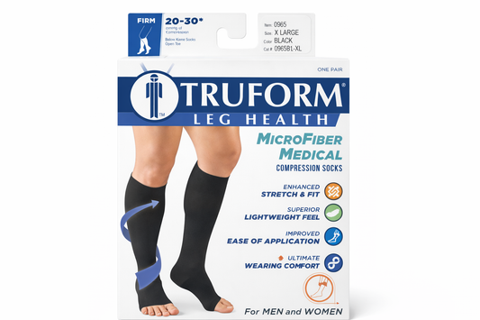 Truform MicroFiber Medical – Medias de Compresión 20-30 mmHg Bajo la Rodilla, Punta Abierta, Negras (Un Par)