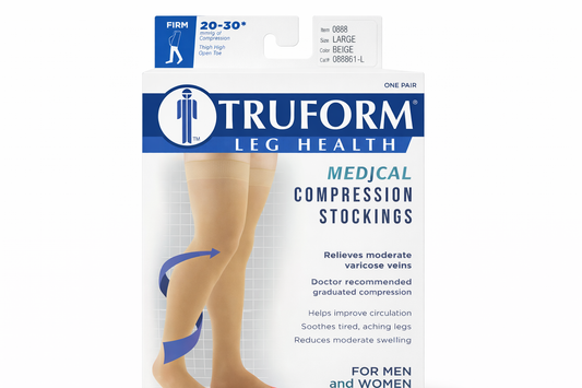 Medias de Compresión Médica Truform 20–30 mmHg – Hasta el Muslo, Punta Abierta (Beige)