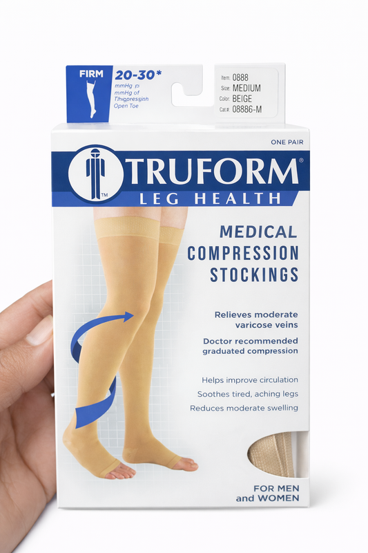 Truform Medical Compression Stockings 20–30 mmHg – Media Muslo Abierta, Color Beige (Un Par)